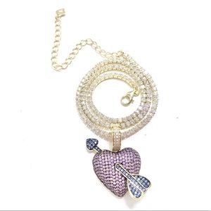 Sterling Silver CZ Tennis Chokers & Heart Pendant